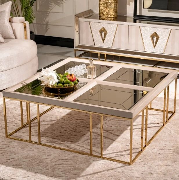 Michael Amini® Carmela Shimmer Ivory Cocktail Table with Gold Base-1