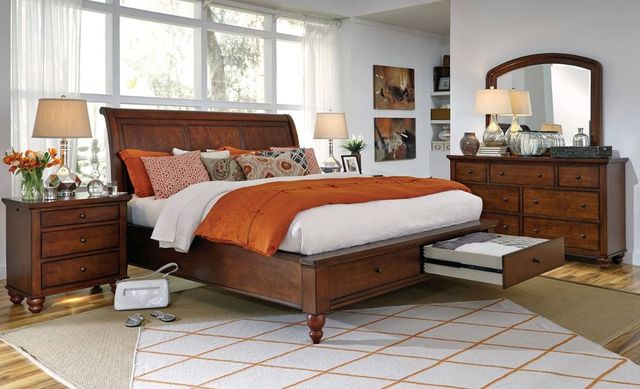 aspenhome® Cambridge Brown Cherry Queen Sleigh Storage Bed-2