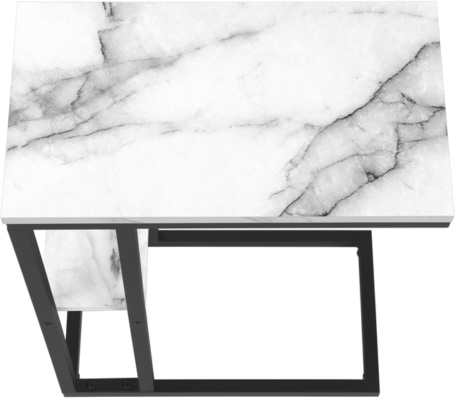 Monarch Specialties Inc.  White Marble Look  25"H Accent Table with Black Metal Base-3