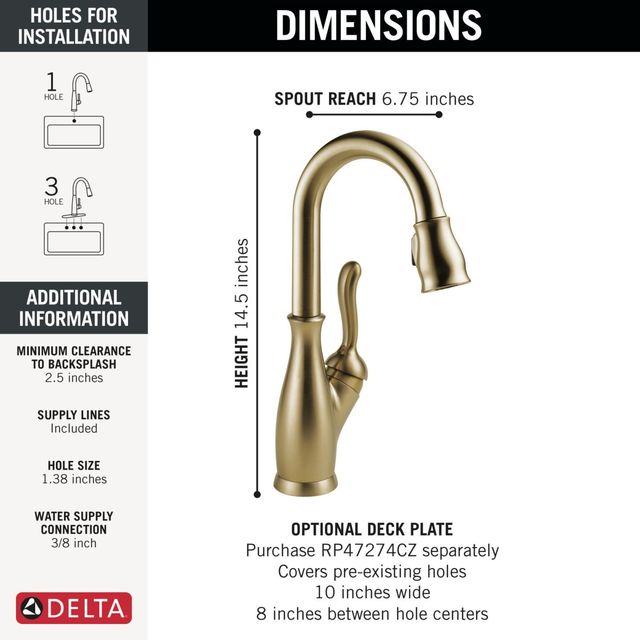 Delta Leland® Champagne Bronze Single Handle Bar/Prep Faucet -4