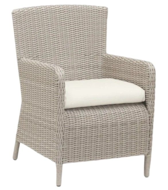 Sunset West Manhattan Dove Gray Resin Wicker Outdoor Dining Arm Chair with Linen Canvas Cushion-0