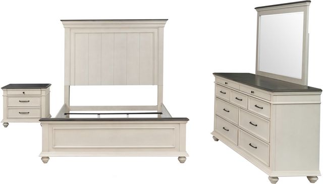 Powell® Carrington 4-Piece Antique White/Dark Brown Queen Panel Bedroom Set-3