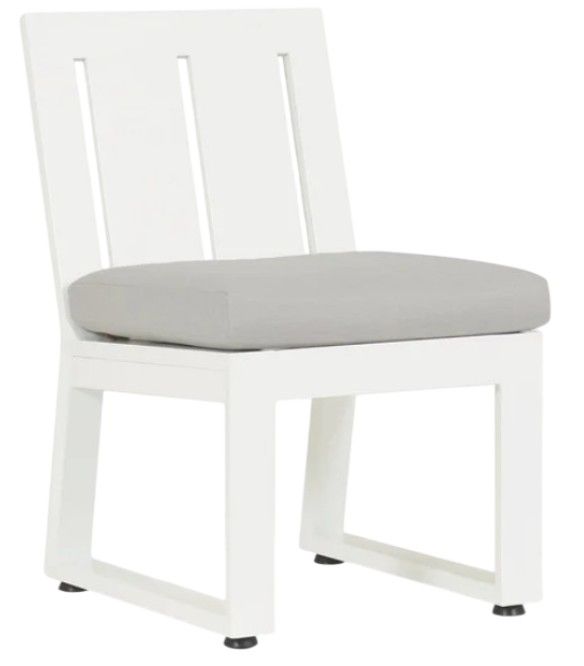 Sunset West Newport Satin White Aluminum Outdoor Dining Side Chair with Cast Silver Cushion-0