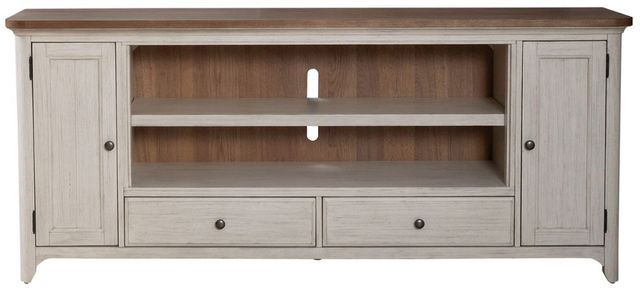 Liberty Furniture Farmhouse Reimagined Antique White/Chestnut 80" Fireplace TV Console-2