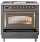 Ilve® Nostalgie II Noblesse 36'' Graphite Matte Pro Style Dual Fuel Range with Brass Trim-3