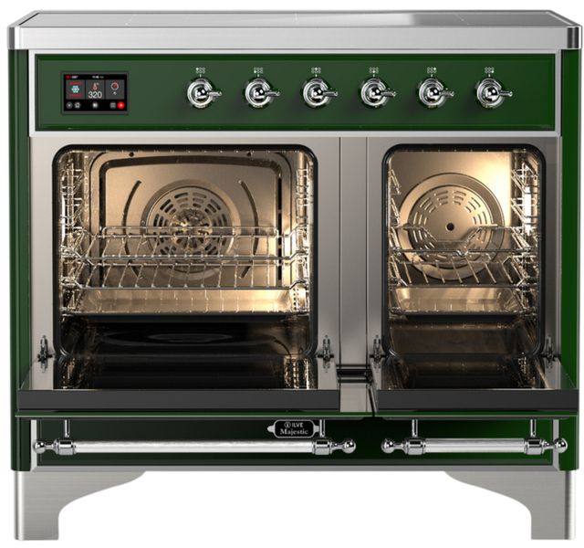 Ilve® Majestic III 40" Emerald Green Pro Style Induction Range with Solid Door and Chrome Trim-1