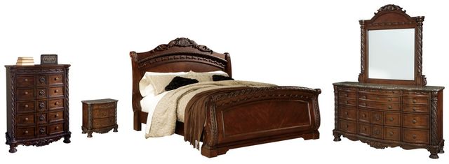 Millennium® by Ashley® North Shore 5-Piece Dark Brown Queen Sleigh Bed Set-0