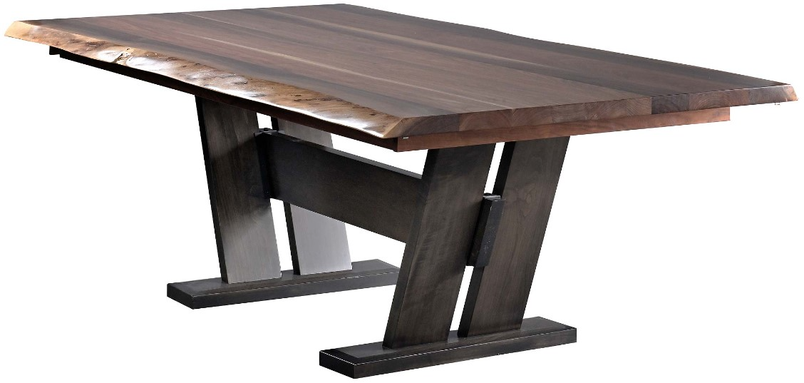 Country View Woodworking Customizable Telluride Live Edge Sap Cherry Top Dining Table with Brown Maple Base