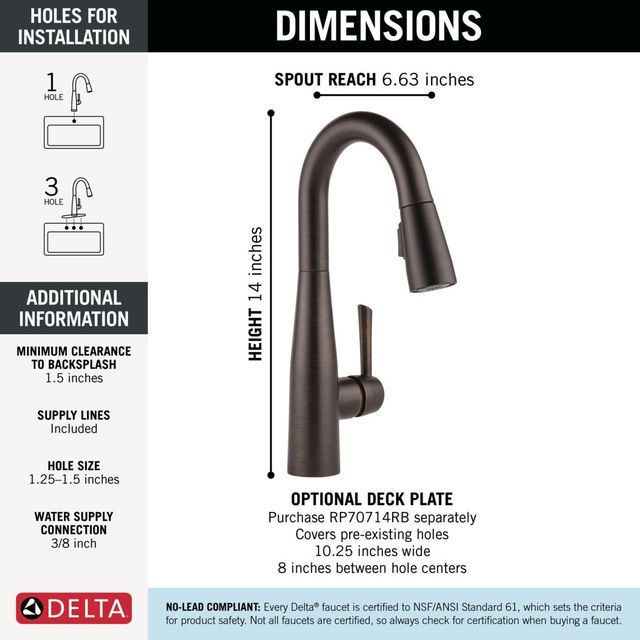 Delta Essa® Venetian Bronze Single Handle Pull-Down Bar/Prep-2