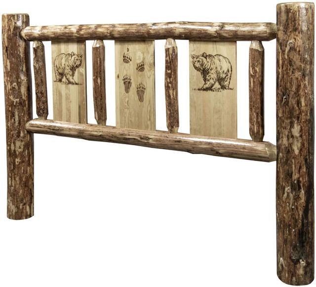 Montana Woodworks® Glacier Country Stained and Lacquered Twin Youth Headboard with Laser Engraved Bear Design-2
