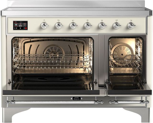 Ilve® Majestic III 48" Antique White Pro Style Induction Range with 6 Elements and Chrome Trim-1