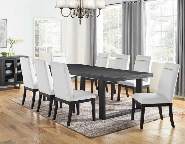Steve Silver Co. Yves 9-Piece Rubbed Charcoal Dining Set with White Chairs-0