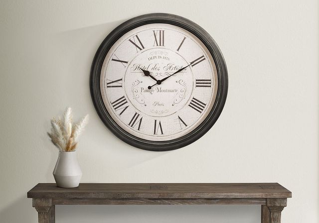 Monarch Specialties Inc. Brown 30" Oversized Round Wall Clock with Roman Numerals on Antique Backgro-2