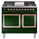 Ilve® Nostalgie II Noblesse 40'' Emerald Green Pro Style Dual Fuel Range with Copper Trim-0