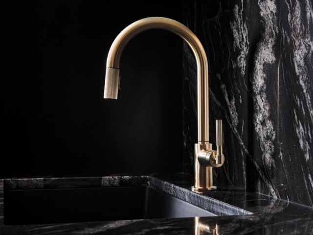 Brizo Litze® Brilliance® Luxe Gold® Pull-Down Faucet with Arc Spout and Knurled Handle-1