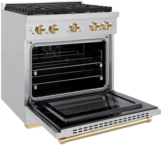 ZLINE Autograph Edition Paramount 30" Stainless Steel Pro Style Dual Fuel Range with Polished Gold Accents-3
