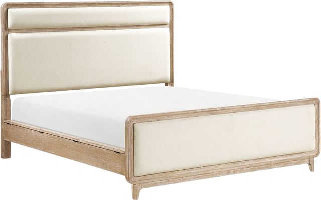 Mazin Furniture Wilshire Natural Oak Upholstered Queen Panel Bed-0