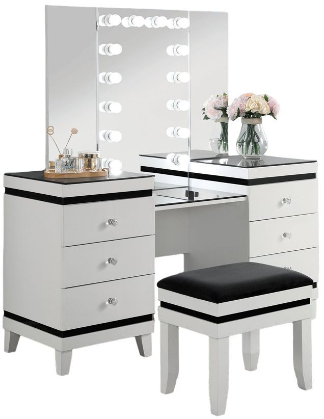 Furniture of America® Madonna 3-Piece Black/White Vanity Set-0
