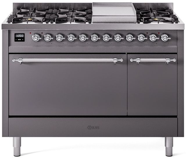 Ilve® Nostalgie II Series 48" Graphite Matte Pro Style Dual Fuel Range-0
