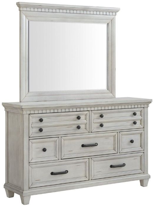 Elements International McCoy Antique White Dresser and Mirror | Bob ...