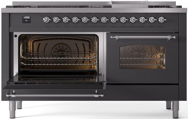 Ilve® Nostalgie II Series 60" Graphite Matte Pro Style Dual Fuel Range-2