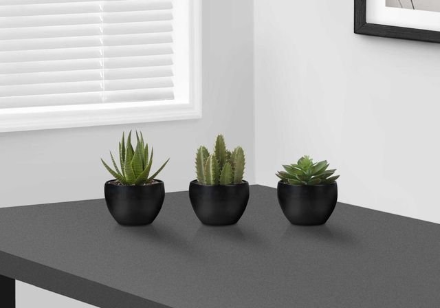 Monarch Specialties Inc. 3-piece 6" Artificial Succulent with Black Pot-1