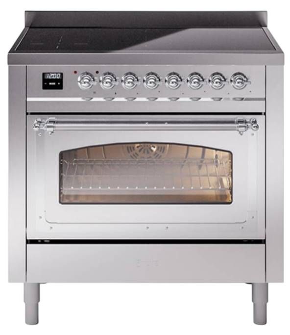 Ilve® Nostalgie II Noblesse 36'' Stainless Steel Pro Style Induction Range with Chrome Trim-0