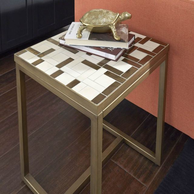 homestyles® Geometric II Bronze End Table with Cream Mosaic Tile Top -3