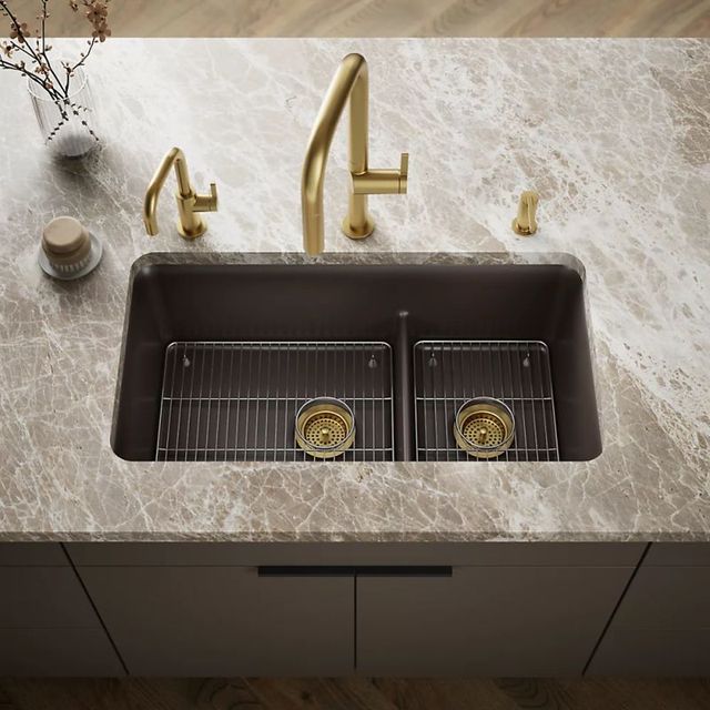 KOHLER® Cairn® Matte Brown Smart Divide® 34" Undermount Double-Bowl Kitchen Sink-1