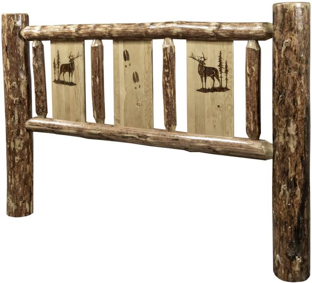 Montana Woodworks® Glacier Country Stained and Lacquered Twin Youth Headboard with Laser Engraved Elk Design-2