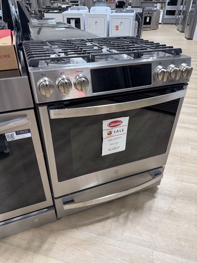 GE Profile™ 30" Fingerprint Resistant Stainless Steel Smart Slide-In Dual Fuel Natural Gas Range with No Preheat Air Fry and Convection-0