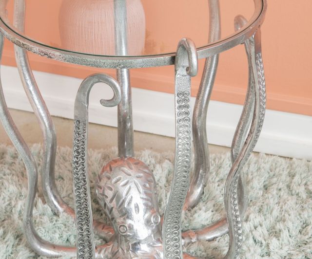 Powell® Octavia Glass Top Octopus Table with Silver Base-4
