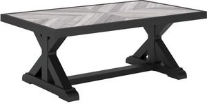 Signature Design by Ashley® Beachcroft Light Gray Outdoor Aluminum/Porcelain Cocktail Table with Black Base