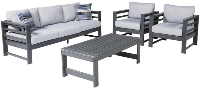 Signature Design by Ashley® Amora 4-Piece Charcoal Gray Outdoor Conversation Set-0
