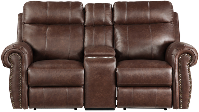 Homelegance® Granville Brown Double Power Reclining Loveseat with Center Console-2