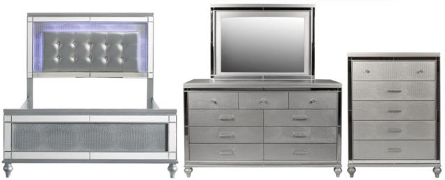 New Classic® Home Furnishings Valentino 4-Piece Silver Queen Upholstered Bedroom Set-0