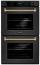 ZLINE Autograph Edition 30" Black Stainless Steel with Champagne Bronze Helix Handles Professional True Convection Double Wall Oven with Air Fry and Self Clean-0