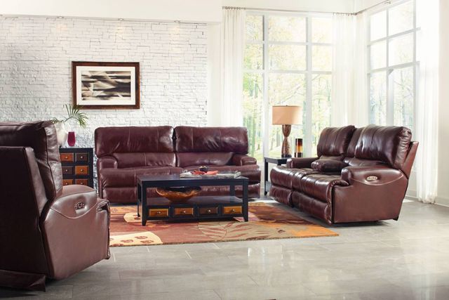 Catnapper® Wembley Walnut Power Reclining Lay Flat Console Loveseat with Power Headrest and Lumbar-1