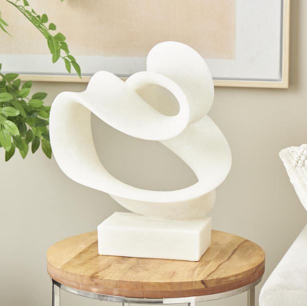 Deco Marche White Polystone Abstract Twisted Wave Sculpture-4