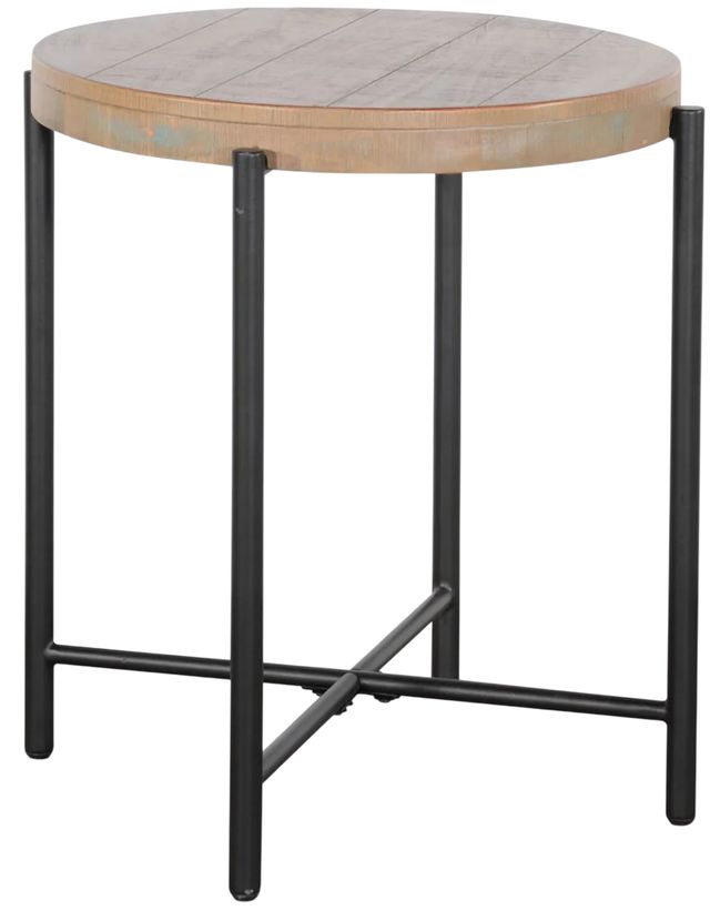 Sunny Designs™ Durango Weathered Brown Round Chairside Table with Black Metal Base -0