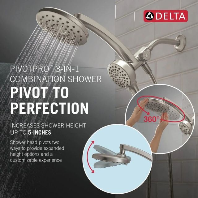 Delta Universal Showering PivotPro™ Spotshield Brushed Nickel 3-in-1 Combination Shower with Docking Mount for Hand Shower-4