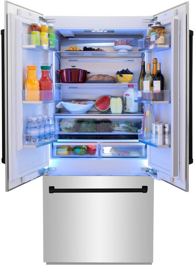 ZLINE Autograph Edition 36" 19.6 Cu. Ft. Stainless Steel Built In French Door Refrigerator with Water Dispenser and Ice Maker in Matte Black Accents-3