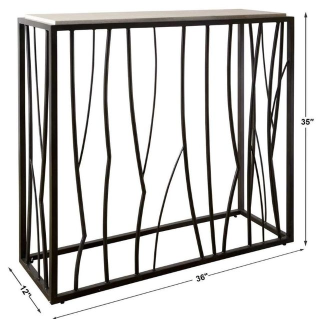 Uttermost® Reed Ivory Travertine Top Console Table with Dark Iron Base-2