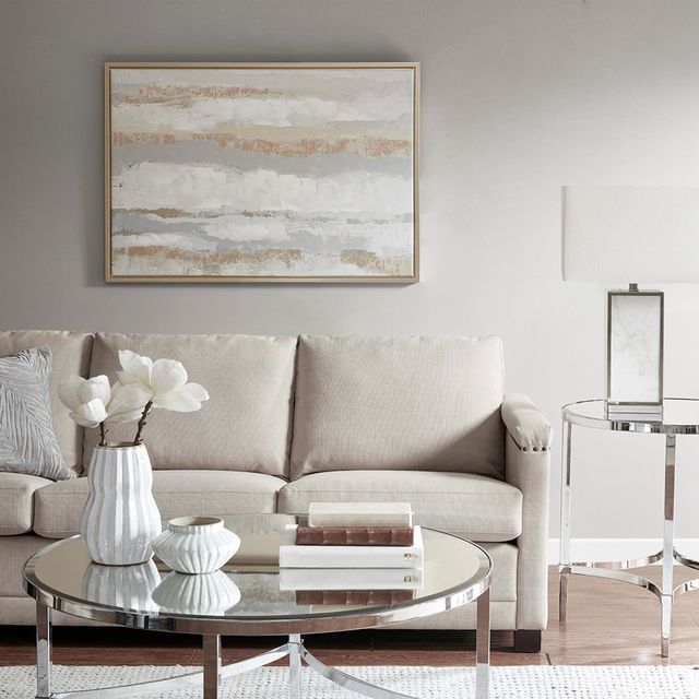 Olliix by Madison Park Strato Natural Hand Embellishment Framed Canvas with Gold Foil-4