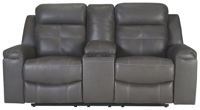 Signature Design by Ashley® Jesolo Dark Gray Double Reclining Loveseat with Console-0