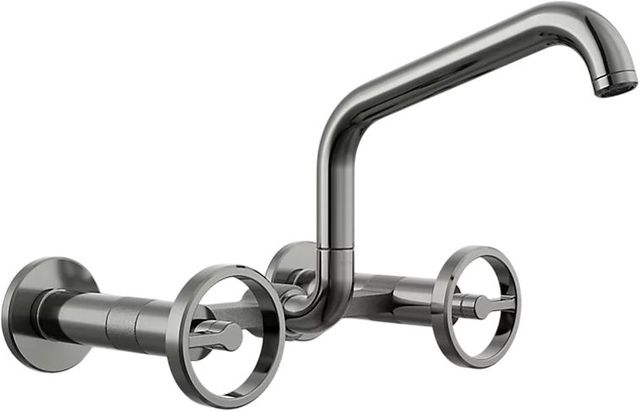 KOHLER® Billet® Vibrant Titanium 2-Hole Wall-Mount Bridge Kitchen Sink Faucet with Round Handles-0