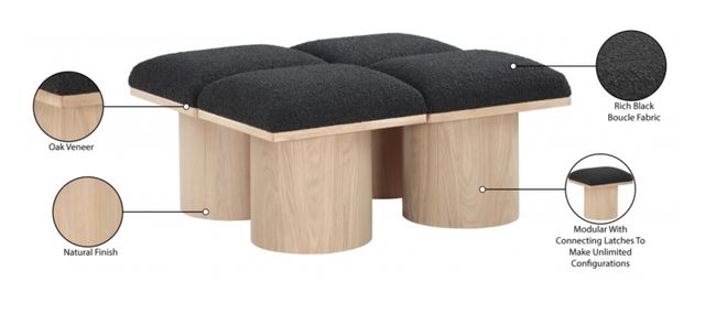 Meridian Furniture Pavilion 4-Piece Black/Natural 31" Modular Bench Set-3