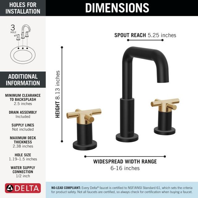 Delta Nicoli® Champagne Bronze/Matte Black 2-Handle Cross Widespread Bathroom Faucet-3