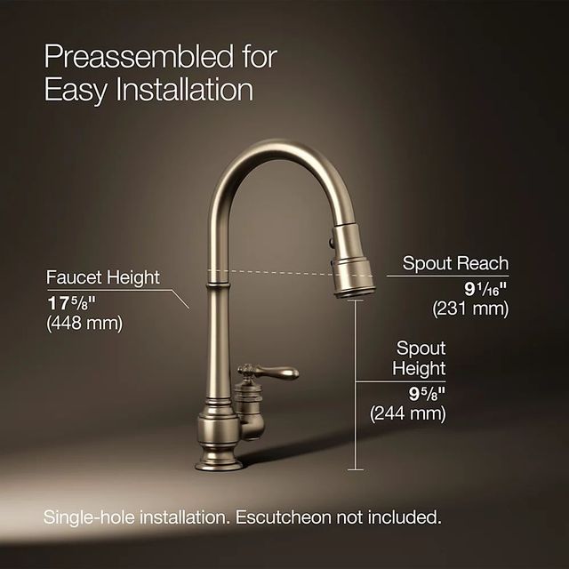 KOHLER® Artifacts® Vibrant Brushed Bronze 9" Kitchen Sink Faucet with Three-Function Spray-2