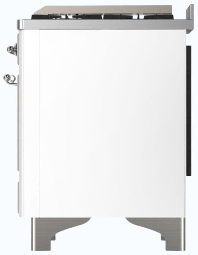 Ilve® Majestic III 60" White Pro Style Dual Fuel Liquid Propane Range with French Top and Chrome Trim-3